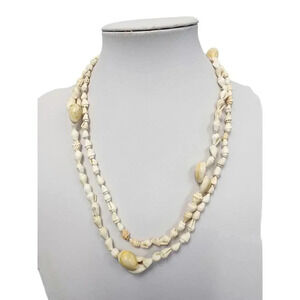Vintage Layered Faux Oyster Shell Necklace – 37-inch – Closed